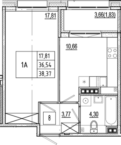 Планировка — Ranta Residence, 1-комн., 37 м²
