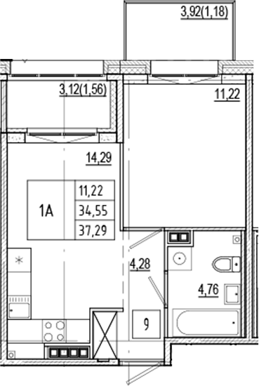 Планировка — Ranta Residence, 2-комн., 35 м²