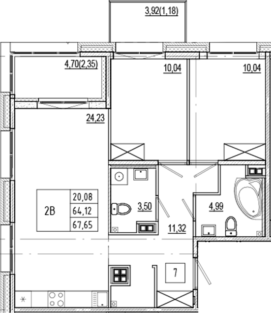 Планировка — Ranta Residence, 3-комн., 64 м²