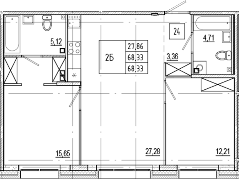Планировка — Ranta Residence, 3-комн., 68 м²