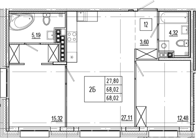 Планировка — Ranta Residence, 3-комн., 68 м²