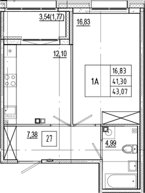 Планировка — Ranta Residence, 1-комн., 41 м²