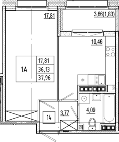 Планировка — Ranta Residence, 1-комн., 36 м²