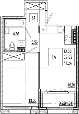 Планировка — Ranta Residence, 2-комн., 40 м²