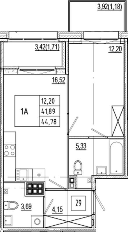 Планировка — Ranta Residence, 2-комн., 42 м²