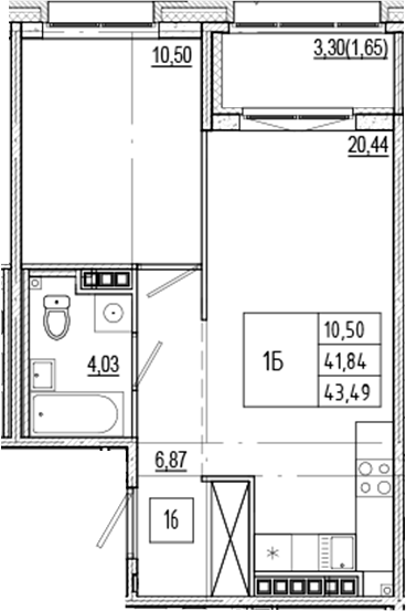 Планировка — Ranta Residence, 2-комн., 42 м²