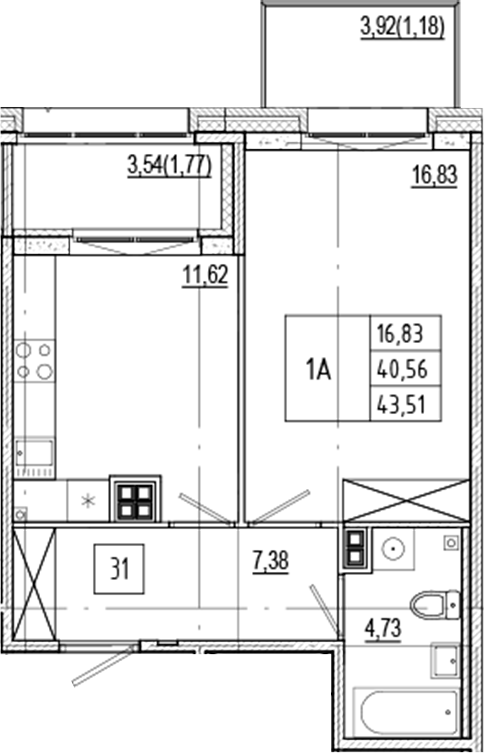 Планировка — Ranta Residence, 1-комн., 41 м²