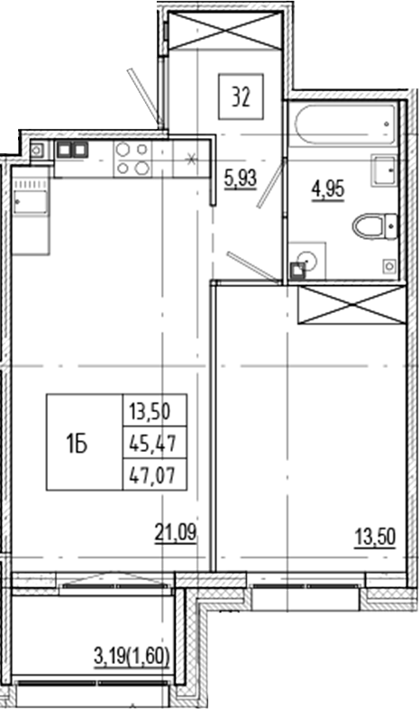 Планировка — Ranta Residence, 2-комн., 45 м²