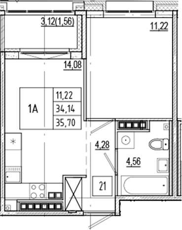 Планировка — Ranta Residence, 2-комн., 34 м²