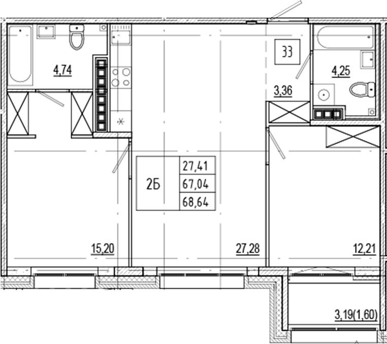 Планировка — Ranta Residence, 3-комн., 67 м²