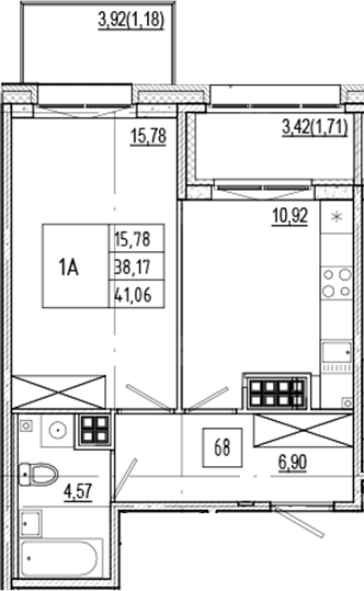 Планировка — Ranta Residence, 1-комн., 38 м²