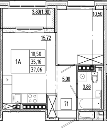 Планировка — Ranta Residence, 2-комн., 35 м²