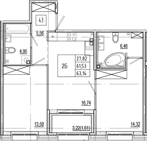 Планировка — Ranta Residence, 3-комн., 62 м²