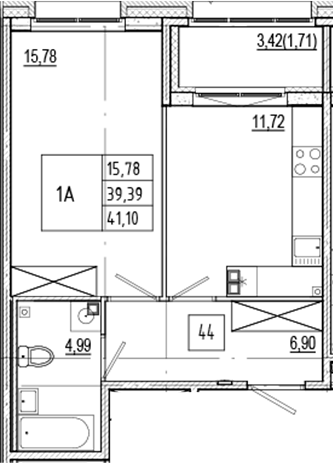 Планировка — Ranta Residence, 1-комн., 39 м²
