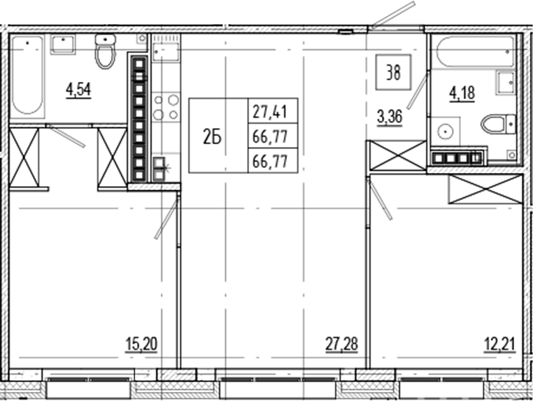 Планировка — Ranta Residence, 3-комн., 67 м²