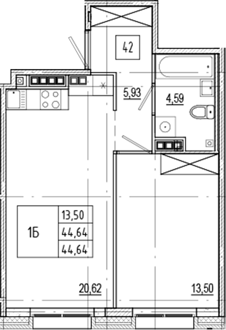 Планировка — Ranta Residence, 2-комн., 45 м²