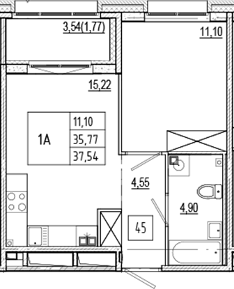 Планировка — Ranta Residence, 2-комн., 36 м²