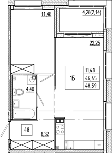Планировка — Ranta Residence, 2-комн., 46 м²