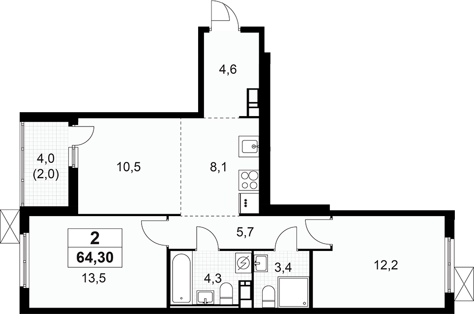 Планировка — А101 Лаголово, 3-комн., 62 м²