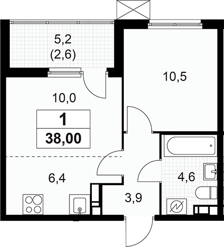Планировка — А101 Лаголово, 2-комн., 35 м²