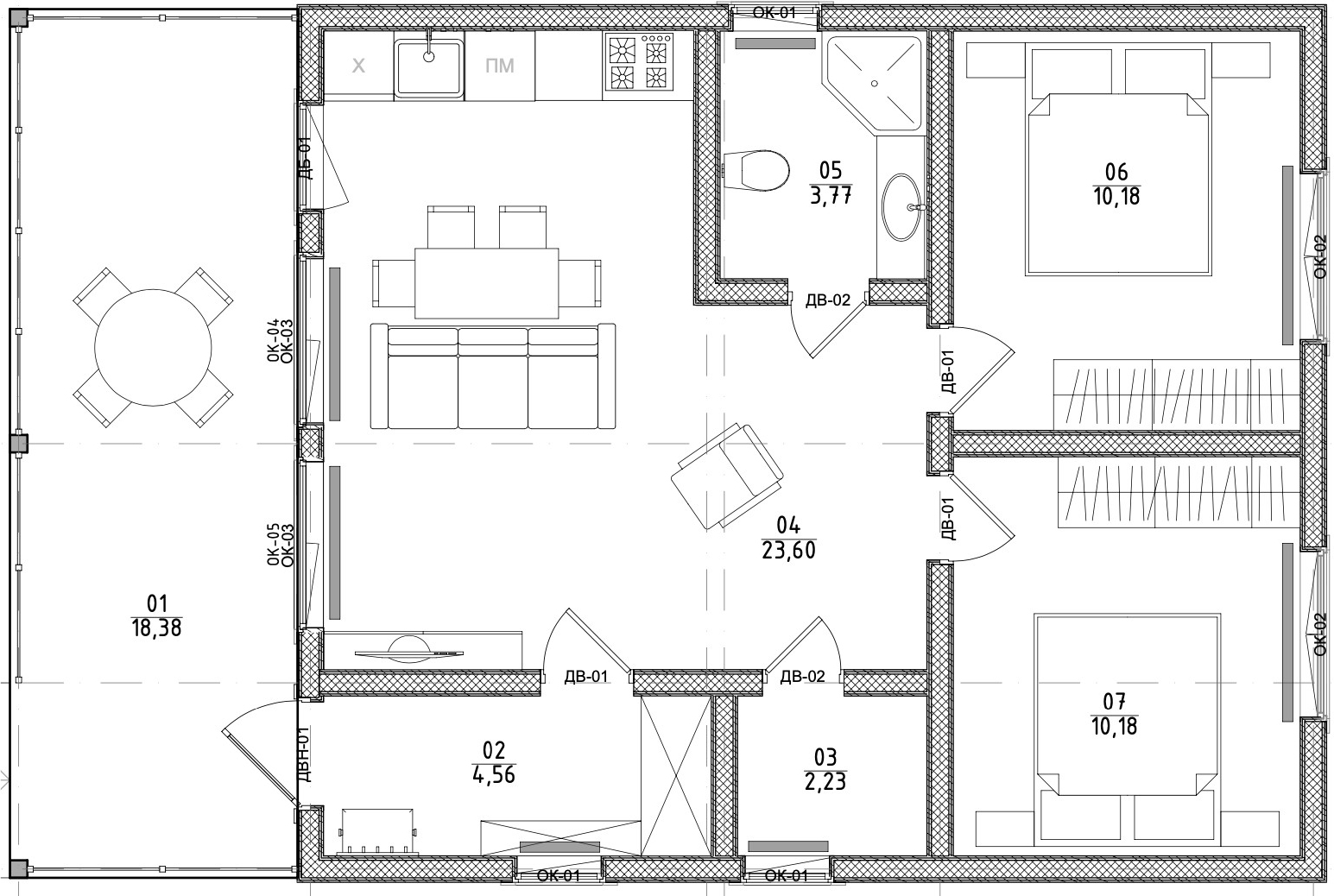 Планировка — Коттеджный поселок Новичково, 2-комн., 55 м²
