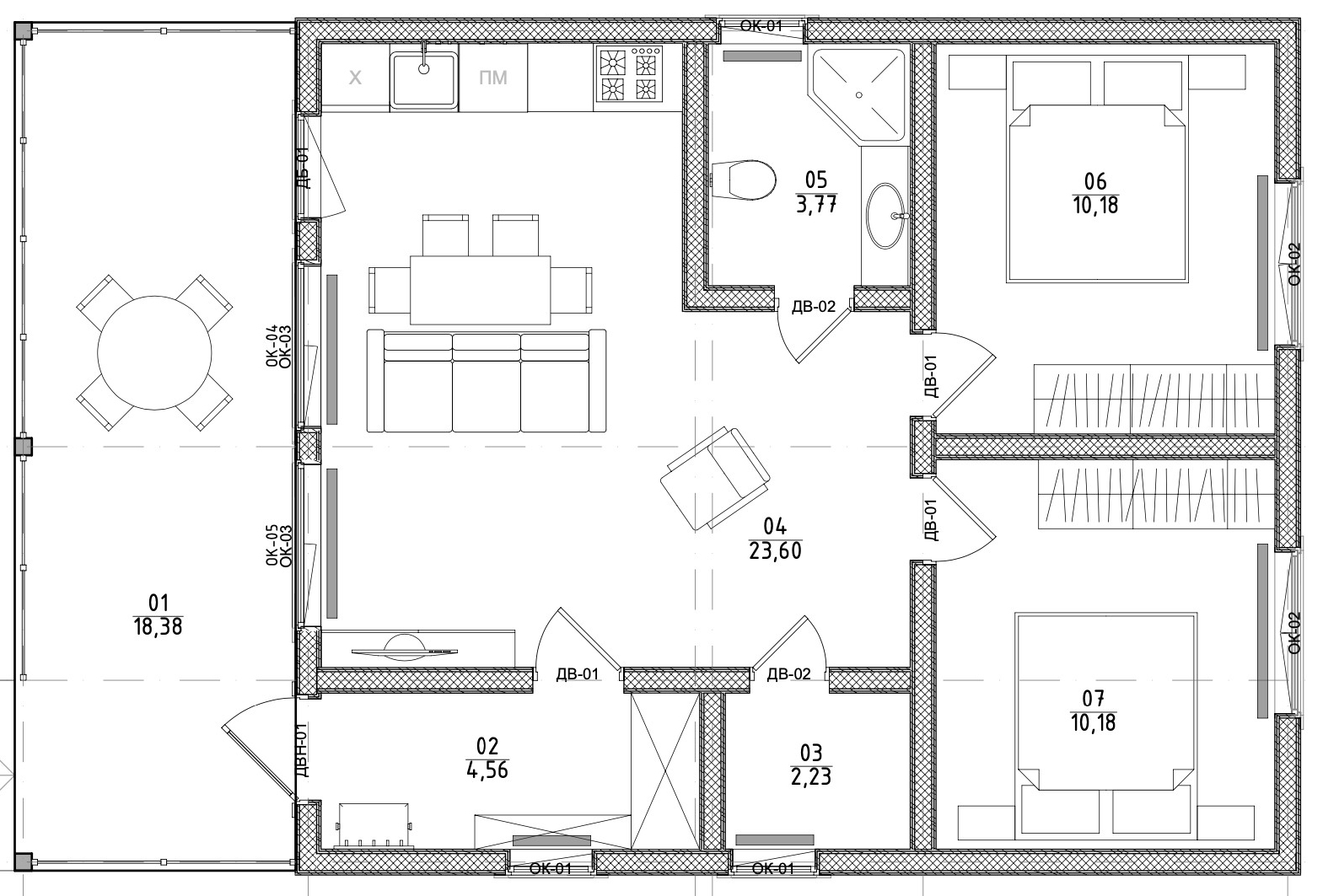 Планировка — Коттеджный поселок Новичково, 2-комн., 55 м²