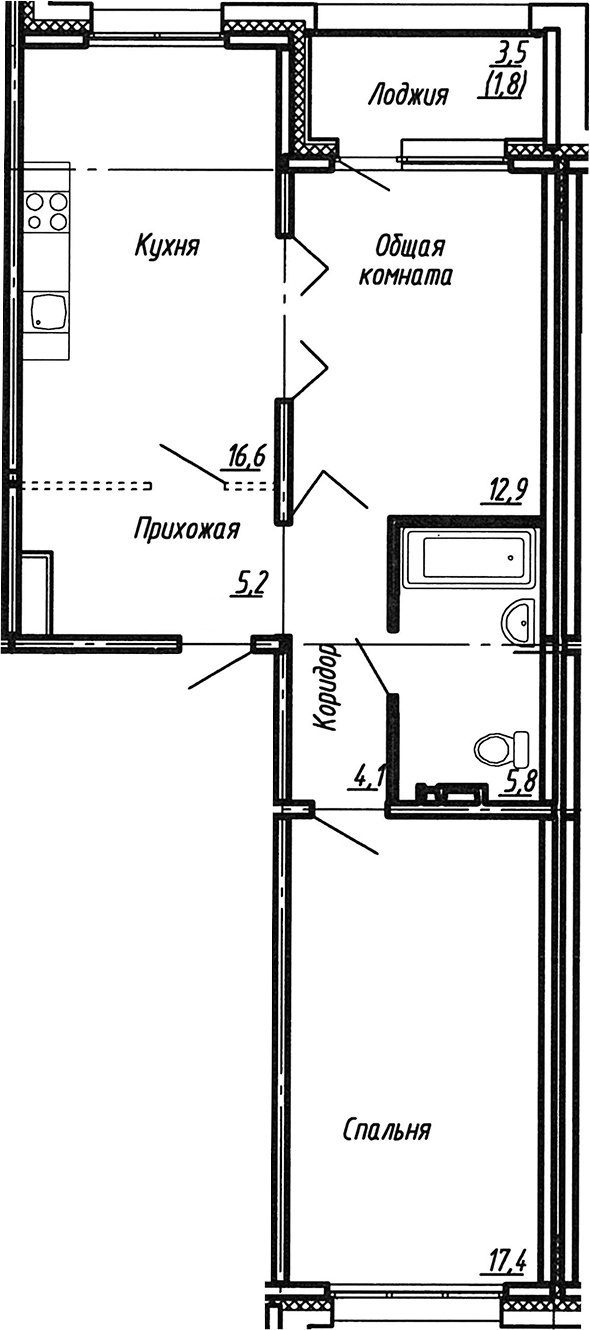 Планировка — Сибирь, 3-комн., 62 м²