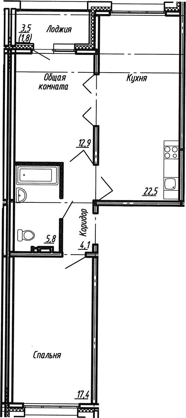 Планировка — Сибирь, 3-комн., 68 м²