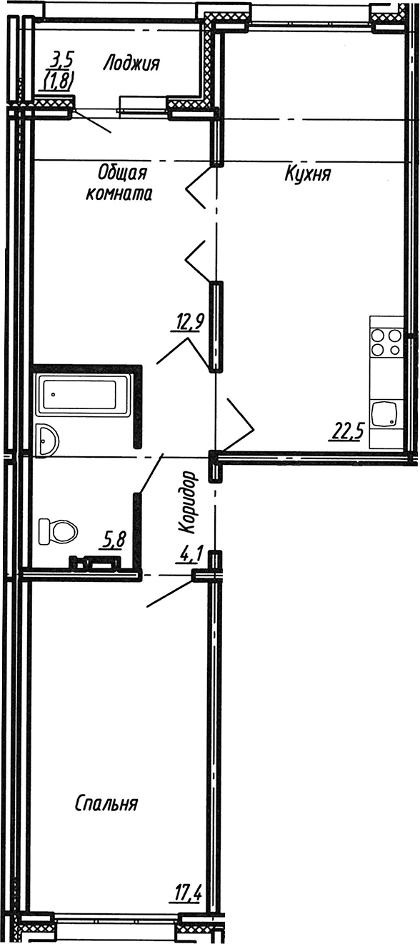 Планировка — Сибирь, 3-комн., 68 м²