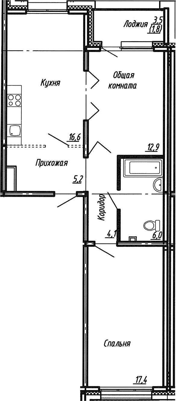 Планировка — Сибирь, 3-комн., 62 м²