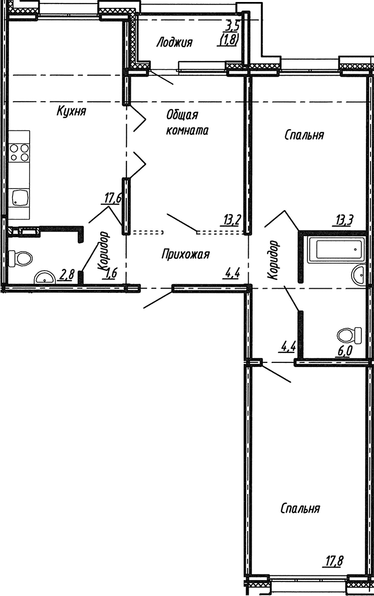 Планировка — Сибирь, 4-комн., 81 м²