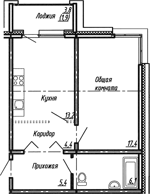 Планировка — Сибирь, 1-комн., 47 м²