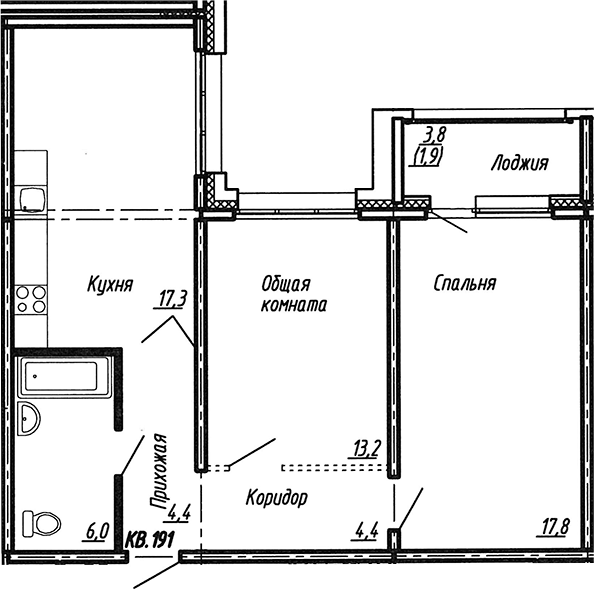 Планировка — Сибирь, 3-комн., 63 м²