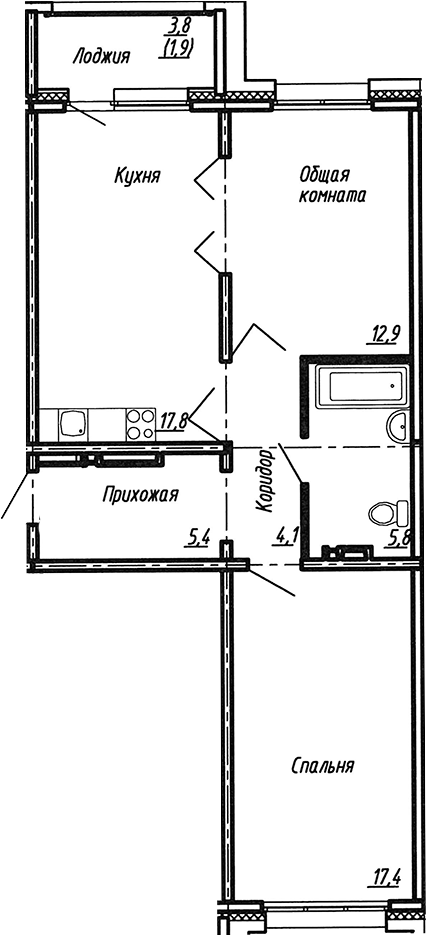 Планировка — Сибирь, 3-комн., 63 м²