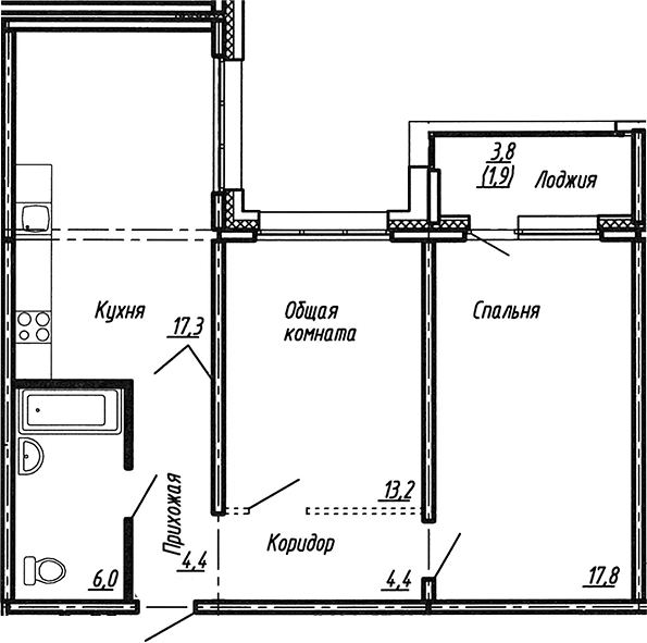 Планировка — Сибирь, 3-комн., 63 м²