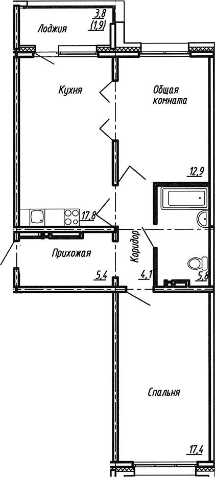 Планировка — Сибирь, 3-комн., 63 м²