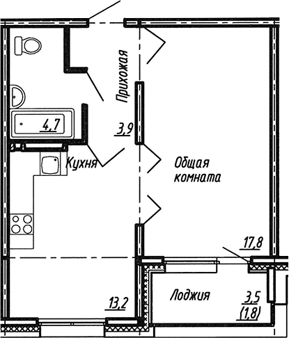Планировка — Сибирь, 1-комн., 40 м²