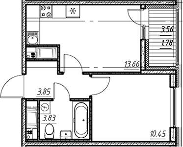 Планировка — Новый Московский, 1-комн., 32 м²