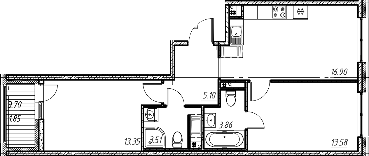 Планировка — Новый Московский, 3-комн., 56 м²
