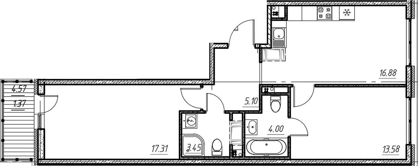 Планировка — Новый Московский, 3-комн., 60 м²
