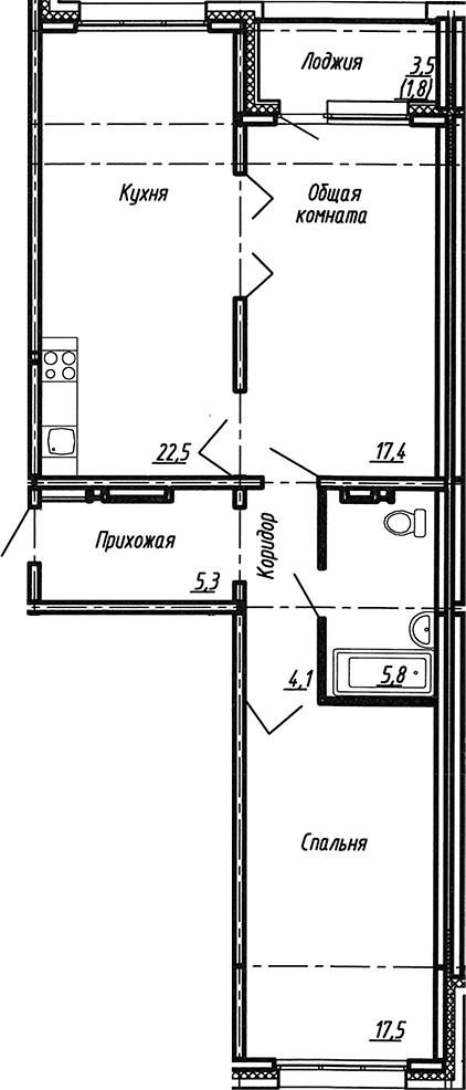 Планировка — Сибирь, 3-комн., 73 м²
