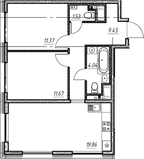 Планировка — Новый Московский, 3-комн., 58 м²