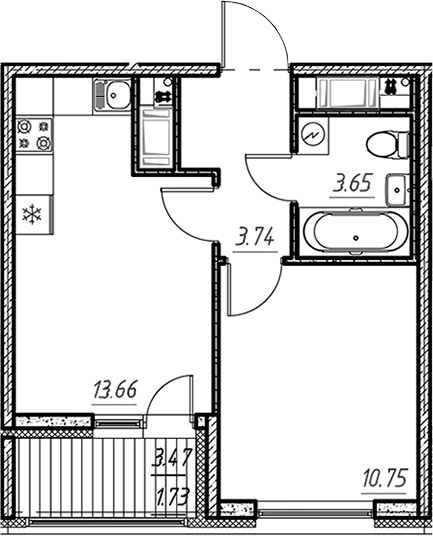 Планировка — Новый Московский, 1-комн., 32 м²