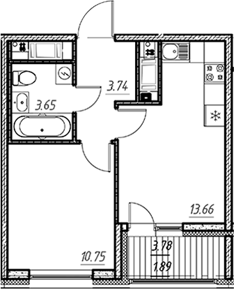 Планировка — Новый Московский, 1-комн., 32 м²