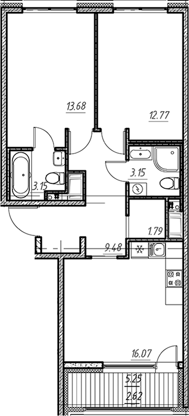 Планировка — Новый Московский, 3-комн., 60 м²