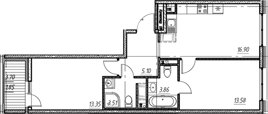 Планировка — Новый Московский, 3-комн., 56 м²