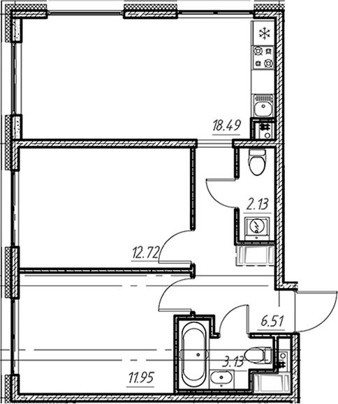 Планировка — Новый Московский, 3-комн., 55 м²