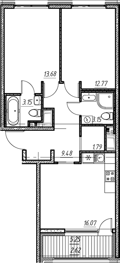 Планировка — Новый Московский, 3-комн., 60 м²
