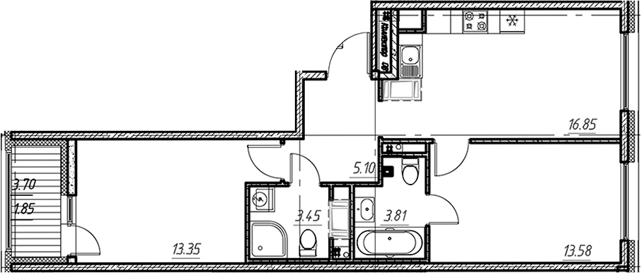Планировка — Новый Московский, 3-комн., 56 м²