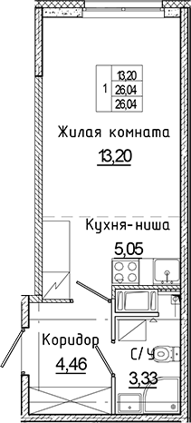 Планировка — Аквилон Янино, Студия, 26 м²
